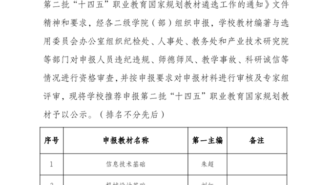 博鱼在线注册关于推荐第二批“十四五”职业教育国家规划教材的公示